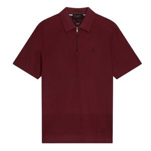 Ted Baker Mens Textured Quarter Zip Polo Shirt / Maroon